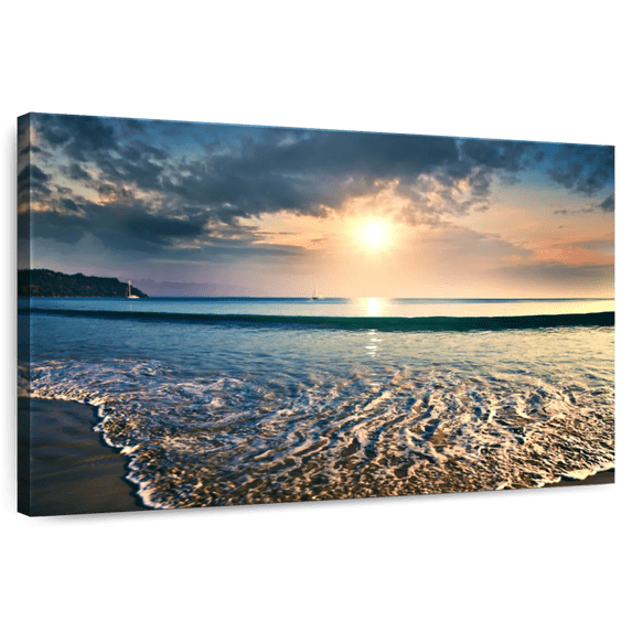 Elephant Stock Large Sunset Wall Art - Horizontal Canvas Wall Art - Living Room Wall Decor - Beach Canvas - Orange And Teal Decor - 12" x 8"