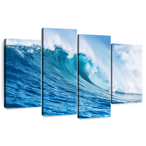 Elephant Stock Large Wave Wall Art - Horizontal Multi Panel Canvas - Living Room Wall Decor - Beach Multi Panel - Blue And Decor - 52" x 32"