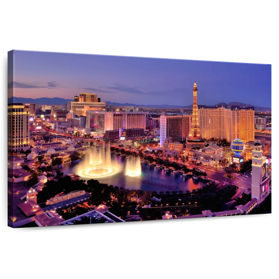 Elephant Stock Las Vegas Night Glow Wall Art - Horizontal Canvas Wall Art - Living Room Wall Decor - City Canvas - Pink And Blue Decor - 12" x 8"