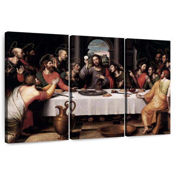 Elephant Stock The Last Supper 1562 Wall Art - Horizontal Multi Panel Canvas - Dining Room Wall Decor - Religion And Spirituality Multi Panel - Brown And Black Decor By Vincente Macip - 50" x 32"