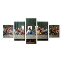Elephant Stock The Last Supper Wall Art - Horizontal Multi Panel Canvas - Living Room Wall Decor - Religion And Spirituality Multi Panel - Teal And Green Decor By Leonardo Da Vinci - 29" x 12"