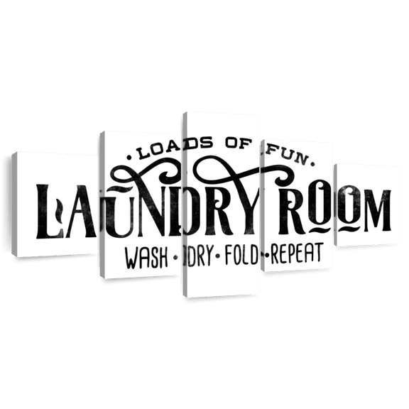 Elephant Stock Laundry Room Motto Wall Art - Horizontal Multi Panel Canvas - Laundry Room Wall Decor - Inspirational And Typography Multi Panel - White And Black Decor - 68" x 30"