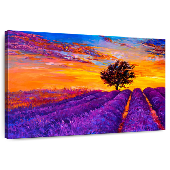 Elephant Stock Lavender Eventide Wall Art - Horizontal Canvas Wall Art - Living Room Wall Decor - Nature Canvas - Purple And Orange Decor - 30" x 20"