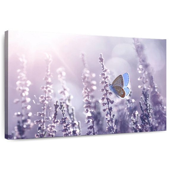 Elephant Stock Lavender Flower Wall Art - Horizontal Canvas Wall Art - Living Room Wall Decor - Floral And Botanical Canvas - Purple And Blue Decor - 36" x 24"