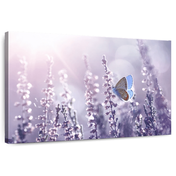 Elephant Stock Lavender Flower Wall Art - Horizontal Canvas Wall Art - Living Room Wall Decor - Floral And Botanical Canvas - Purple And Blue Decor - 39" x 26"