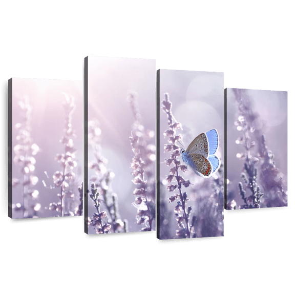 Elephant Stock Lavender Flower Wall Art - Horizontal Multi Panel Canvas - Living Room Wall Decor - Floral And Botanical Multi Panel - Purple And Blue Decor - 36" x 22"