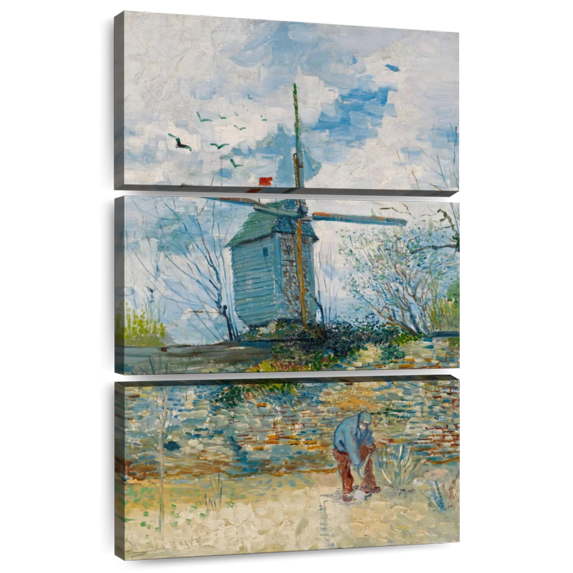 Elephant Stock Le Moulin De La Galette 1886 Ii Wall Art - Vertical Multi Panel Canvas - Living Room Wall Decor - Architecture Multi Panel - Blue And Green Decor By Vincent Van Gogh - 32" x 50"