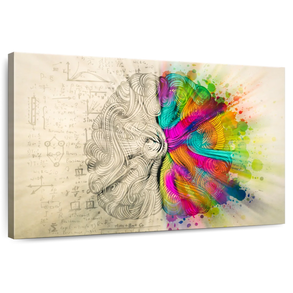 Elephant Stock Left And Right Brain Wall Art - Horizontal Canvas Wall Art - Living Room Wall Decor - Profession Canvas - Gray And Brown Decor - 36" x 24"