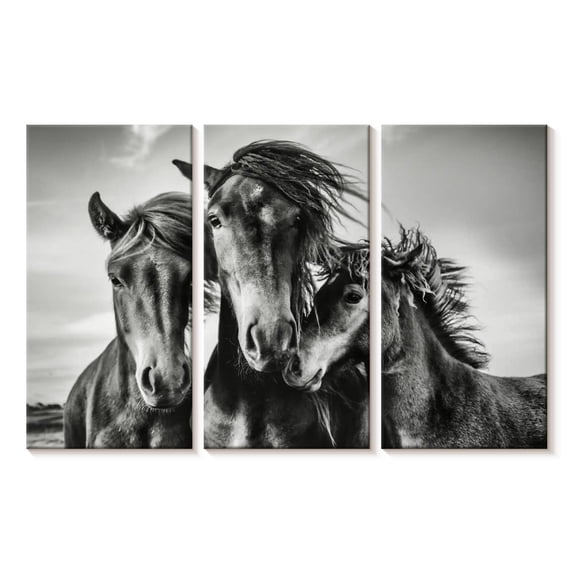 Elephant Stock Lemvig Horses Wall Art - Horizontal Multi Panel Canvas - Living Room Wall Decor - Animal Multi Panel - Black And Gray Decor - 45" x 28"