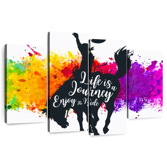 Elephant Stock Life Is A Journey Quote Ii Wall Art - Horizontal Multi Panel Canvas - Living Room Wall Decor - Inspirational And Typography Multi Panel - White And Pink Decor - 52" x 32"