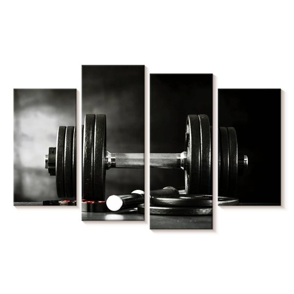 Elephant Stock Let's Lift Dumbbells Wall Art - Horizontal Multi Panel Canvas - Living Room Wall Decor - Sports Multi Panel - Black And Gray Decor - 52" x 32"