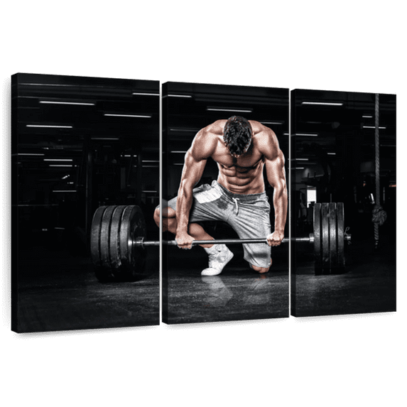 Elephant Stock Lifting Barbell At The Gym Wall Art - Horizontal Multi Panel Canvas - Gym/sport Rooms Wall Decor - Sports Multi Panel - Black And Gray Decor - 45" x 28"