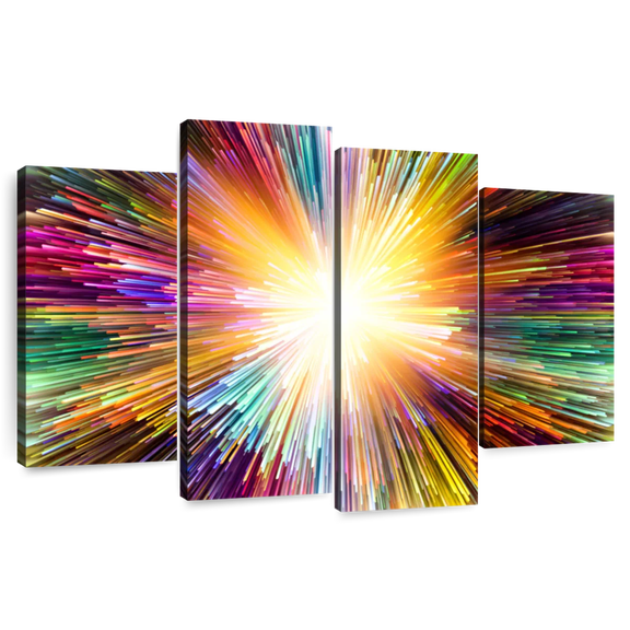 Elephant Stock Light Abstract Wall Art - Horizontal Multi Panel Canvas - Living Room Wall Decor - Abstract Multi Panel - Orange And Green Decor - 52" x 32"