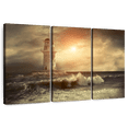 thumbnail image 1 of Elephant Stock Lighthouse Sunset Storm Wall Art - Horizontal Multi Panel Canvas - Living Room Wall Decor - Nautical Multi Panel - Brown And Gray Decor - 50" x 32", 1 of 8