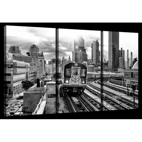 Elephant Stock Line 7 Subway Wall Art - Horizontal Multi Panel Canvas - 3 Pieceliving Room Wall Decor - Photography Transportation Multi Panel - Black And Graydecor By Philippe Hugonnard - 23" x 14"