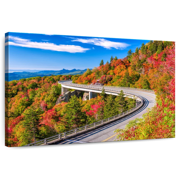 Elephant Stock Linn Cove Viaduct Road Wall Art - Horizontal Canvas Wall Art - Living Room Wall Decor - Transportation Canvas - Blue And Green Decor - 39" x 26"