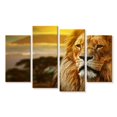 thumbnail image 1 of Elephant Stock Lion In African Safari Wall Art - Horizontal Multi Panel Canvas - Living Room Wall Decor - Animal Multi Panel - Orange And Brown Decor - 52" x 32", 1 of 4