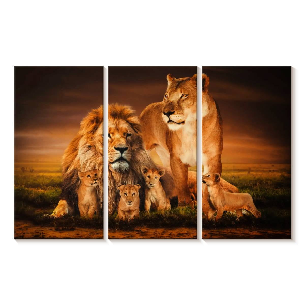 Elephant Stock Lion Family Wall Art - Horizontal Multi Panel Canvas ...