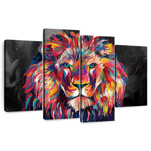 Elephant Stock Lion's Gaze Abstract Color Wall Art - Horizontal Multi Panel Canvas - Living Room Wall Decor - Animal Multi Panel - Black And Blue Decor - 75" x 48"