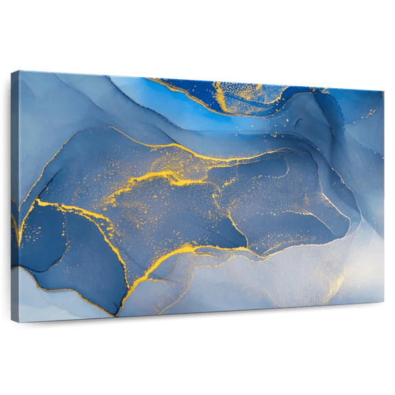 Elephant Stock Liquid Marble Abstract Wall Art - Horizontal Canvas Wall Art - Living Room Wall Decor - Abstract Canvas - Blue And Gold Decor - 51" x 34"