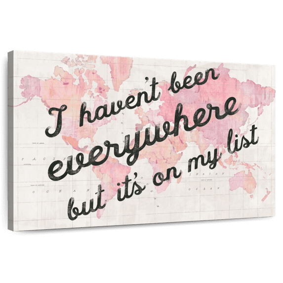 Elephant Stock It's On My List Wall Art - Horizontal Canvas Wall Art - Living Room Wall Decor - Inspirational And Typography Canvas - Beige And Pink Decor By Sue Schlabach - 12" x 8"