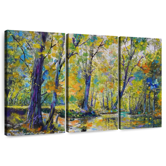 Elephant Stock Little River In Summer Wall Art - Horizontal Multi Panel Canvas - Lobby Wall Decor - Floral And Botanical Multi Panel - Blue And Green Decor By Pol Ledent - 74" x 48"