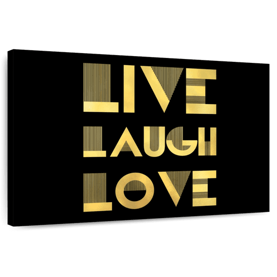 Elephant Stock Live Laugh Love Typography Iii Wall Art - Horizontal Canvas Wall Art - Living Room Wall Decor - Inspirational And Typography Canvas - Black And Yellow Decor - 30" x 20"