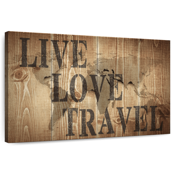 Elephant Stock Live Love Travel Map Wall Art - Horizontal Canvas Wall Art - Living Room Wall Decor - Inspirational And Typography Canvas - Gray And Beige Decor - 39" x 26"