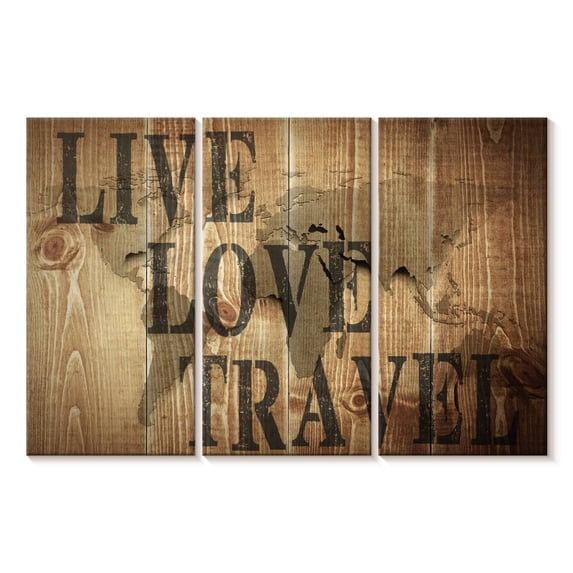 Elephant Stock Live Love Travel Map Wall Art - Horizontal Multi Panel Canvas - Living Room Wall Decor - Inspirational And Typography Multi Panel - Gray And Beige Decor - 38" x 24"