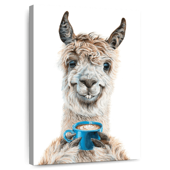 Elephant Stock Llama Latte Wall Art - Vertical Canvas Wall Art - Dining Room Wall Decor - Animal Canvas - White And Brown Decor By Holly Simental - 8" x 12"