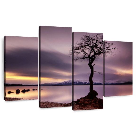 Elephant Stock Loch Lomond Tree Wall Art - Horizontal Multi Panel Canvas - Living Room Wall Decor - Nature Multi Panel - Gray And Orange Decor - 43" x 27"