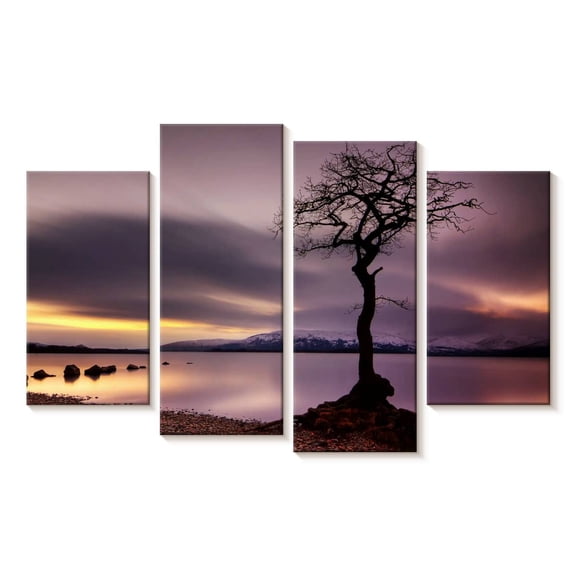 Elephant Stock Loch Lomond Tree Wall Art - Horizontal Multi Panel Canvas - Living Room Wall Decor - Nature Multi Panel - Gray And Orange Decor - 75" x 48"