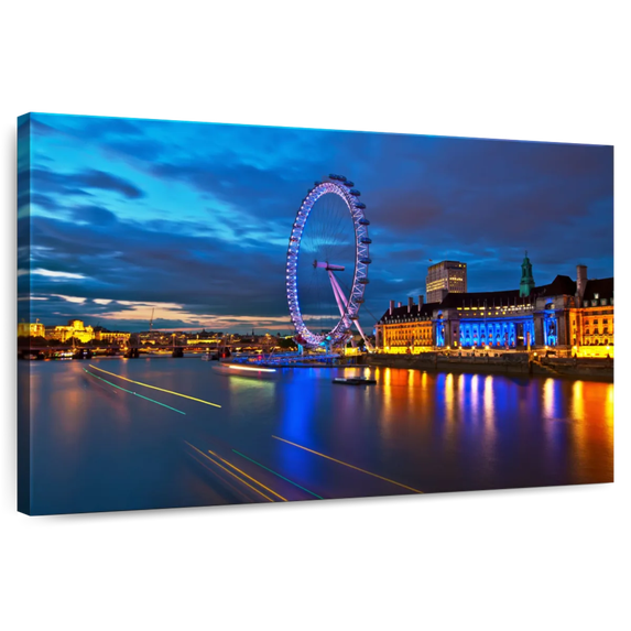 Elephant Stock London Millennium Wheel Wall Art - Horizontal Canvas Wall Art - Living Room Wall Decor - Places Canvas - Orange And Yellow Decor - 51" x 34"