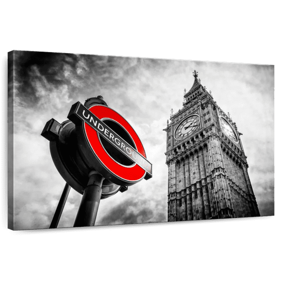 Elephant Stock London Underground Sign Red Pop Wall Art - Horizontal Canvas Wall Art - Living Room Wall Decor - Places Canvas - Red And Black Decor By Philippe Hugonnard - 48" x 32"