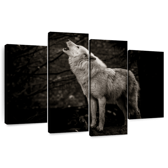 Elephant Stock The Lone Wolf Wall Art - Horizontal Multi Panel Canvas - Living Room Wall Decor - Animal Multi Panel - Black And Gray Decor - 43" x 27"