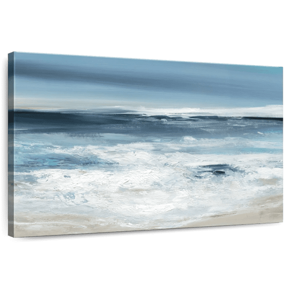 Elephant Stock Long Beach Waves Wall Art - Horizontal Canvas Wall Art - Living Room Wall Decor - Abstract Canvas - Blue And White Decor By Carol Robinson - 12" x 8"