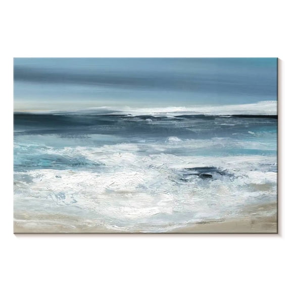 Elephant Stock Long Beach Waves Wall Art - Horizontal Canvas Wall Art - Living Room Wall Decor - Abstract Canvas - Blue And White Decor By Carol Robinson - 12" x 8"