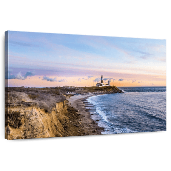 Elephant Stock Long Island Cliffs Wall Art - Horizontal Canvas Wall Art - Living Room Wall Decor - Beach Canvas - Blue And Pink Decor - 12" x 8"