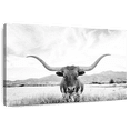 thumbnail image 1 of Elephant Stock Longhorn Texas Bw Wall Art - Horizontal Canvas Wall Art - Living Room Wall Decor - Animal Canvas - Black And Gray Decor By Sisi And Seb - 51" x 34", 1 of 8