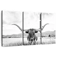 thumbnail image 1 of Elephant Stock Longhorn Texas Bw Wall Art - Horizontal Multi Panel Canvas - Living Room Wall Decor - Animal Multi Panel - Black And Gray Decor By Sisi And Seb - 38" x 24", 1 of 8
