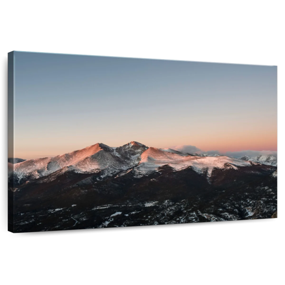 Elephant Stock Longs Peak Mountain Sunrise Wall Art - Horizontal Canvas Wall Art - Living Room Wall Decor - Nature Canvas - Black And Blue Decor - 39" x 26"