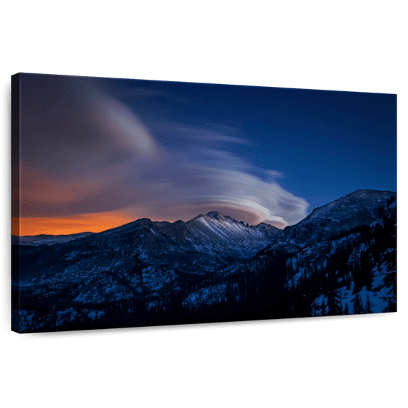 Elephant Stock Longs Peak Rocky Mountain Wall Art - Horizontal Canvas Wall Art - Living Room Wall Decor - Nature Canvas - Blue And Black Decor - 12" x 8"