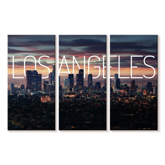 Elephant Stock Los Angeles Vibes Wall Art - Horizontal Multi Panel Canvas - Living Room Wall Decor - City Multi Panel - Purple And Pink Decor - 23" x 14"