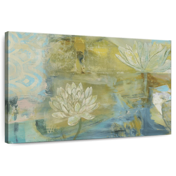 Elephant Stock Lotus Dream Wall Art - Horizontal Canvas Wall Art - Living Room Wall Decor - Floral And Botanical Canvas - Green And Blue Decor By Jodi Fuchs - 12" x 8"