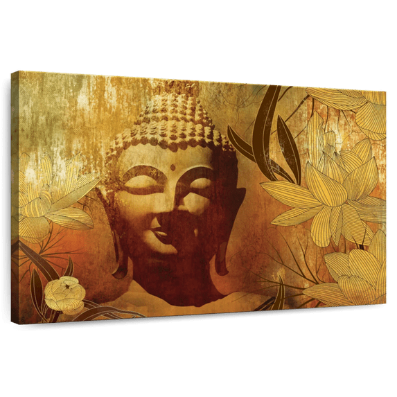Elephant Stock Lotus Floral Buddha Wall Art - Horizontal Canvas Wall Art - Living Room Wall Decor - People Canvas - Brown And Orange Decor - 12" x 8"