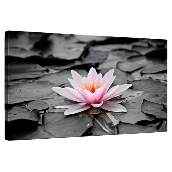 Elephant Stock Lotus Flower Wall Art - Horizontal Canvas Wall Art - Living Room Wall Decor - Floral And Botanical Canvas - Gray And Black Decor - 12" x 8"