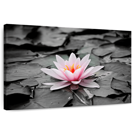 Elephant Stock Lotus Flower Wall Art - Horizontal Canvas Wall Art - Living Room Wall Decor - Floral And Botanical Canvas - Gray And Black Decor - 39" x 26"