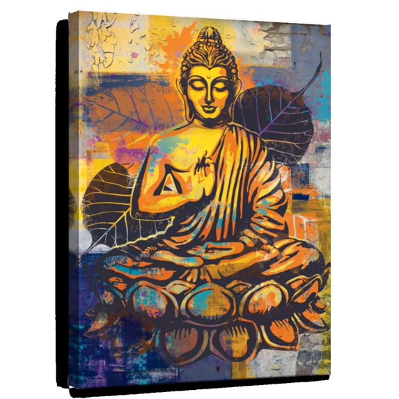 Elephant Stock Lotus Form Sitting Buddha Wall Art - Vertical Canvas Wall Art - Living Room Wall Decor - People Canvas - Orange And Blue Decor - 32" x 48"