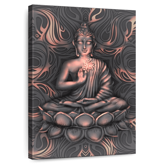 Elephant Stock Lotus Pose Buddha Wall Art - Vertical Canvas Wall Art - Living Room Wall Decor - People Canvas - Gray And Gold Decor - 34" x 51"