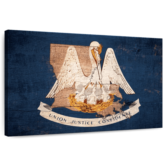 Elephant Stock Louisiana Pelican Wall Art - Horizontal Canvas Wall Art - Living Room Wall Decor - Flags Canvas - Blue And Beige Decor - 51" x 34"